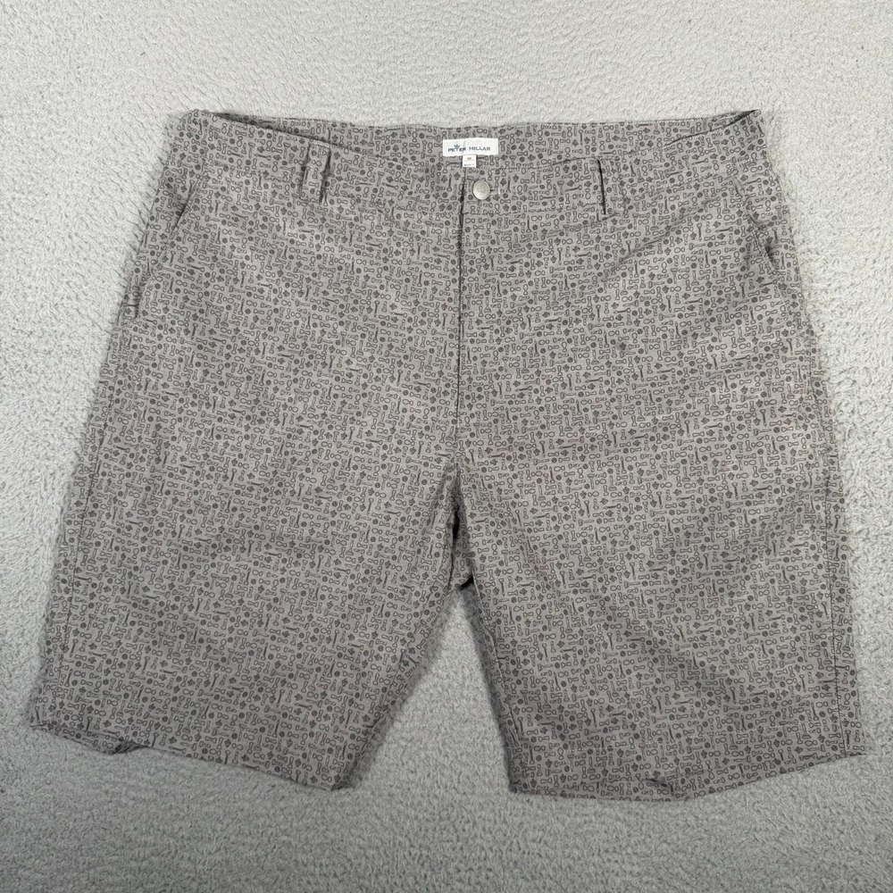 Peter Millar Shorts Mens 40 Gray Bottle Opener AOP Shackleford Golf Performance